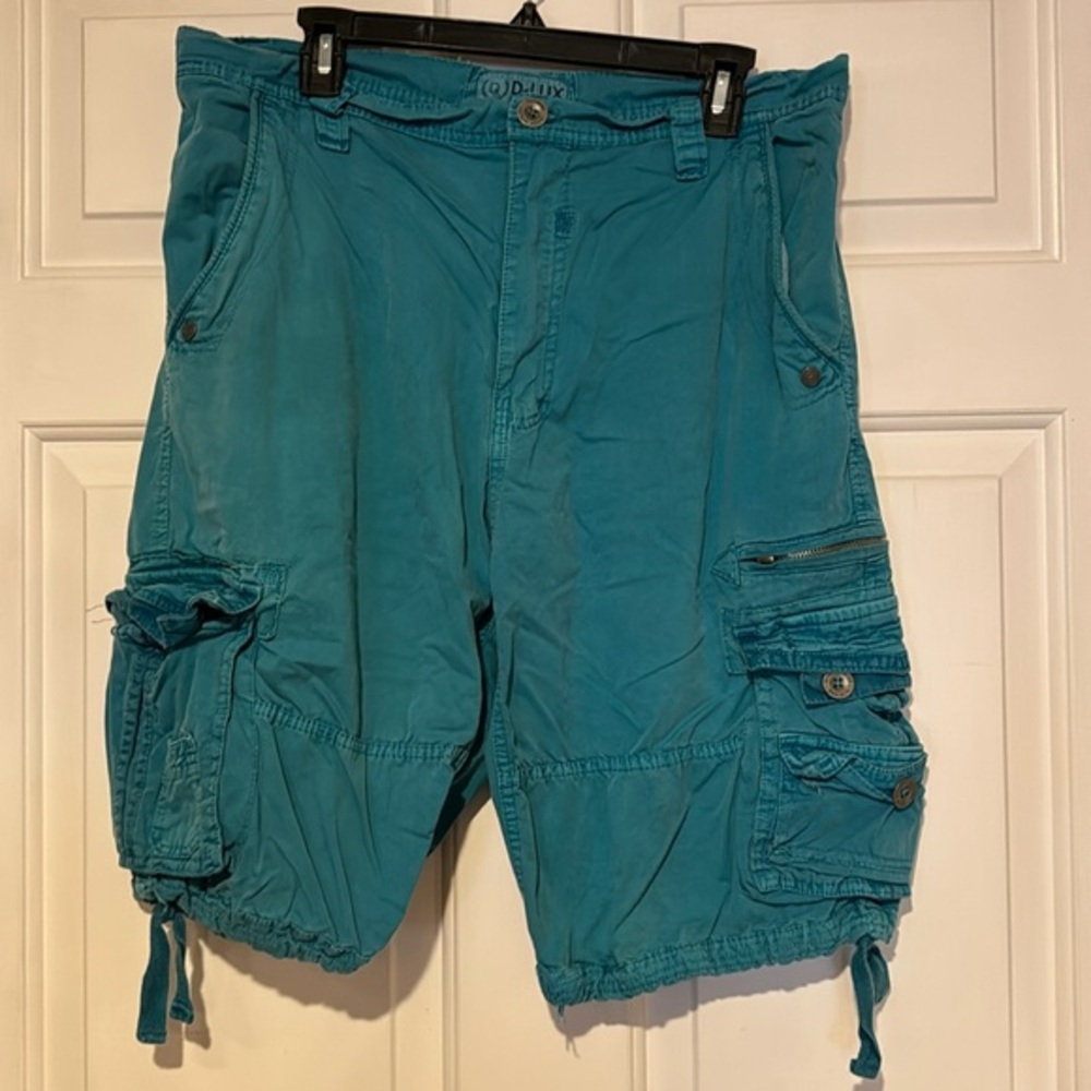 D-Lux Denim Brand Utility Cargo Teal/Blue/Green Size 34 Cargo Shorts